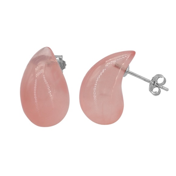 Sterling silver rose Quartz tear drop stud earrings - Picture 1 of 11